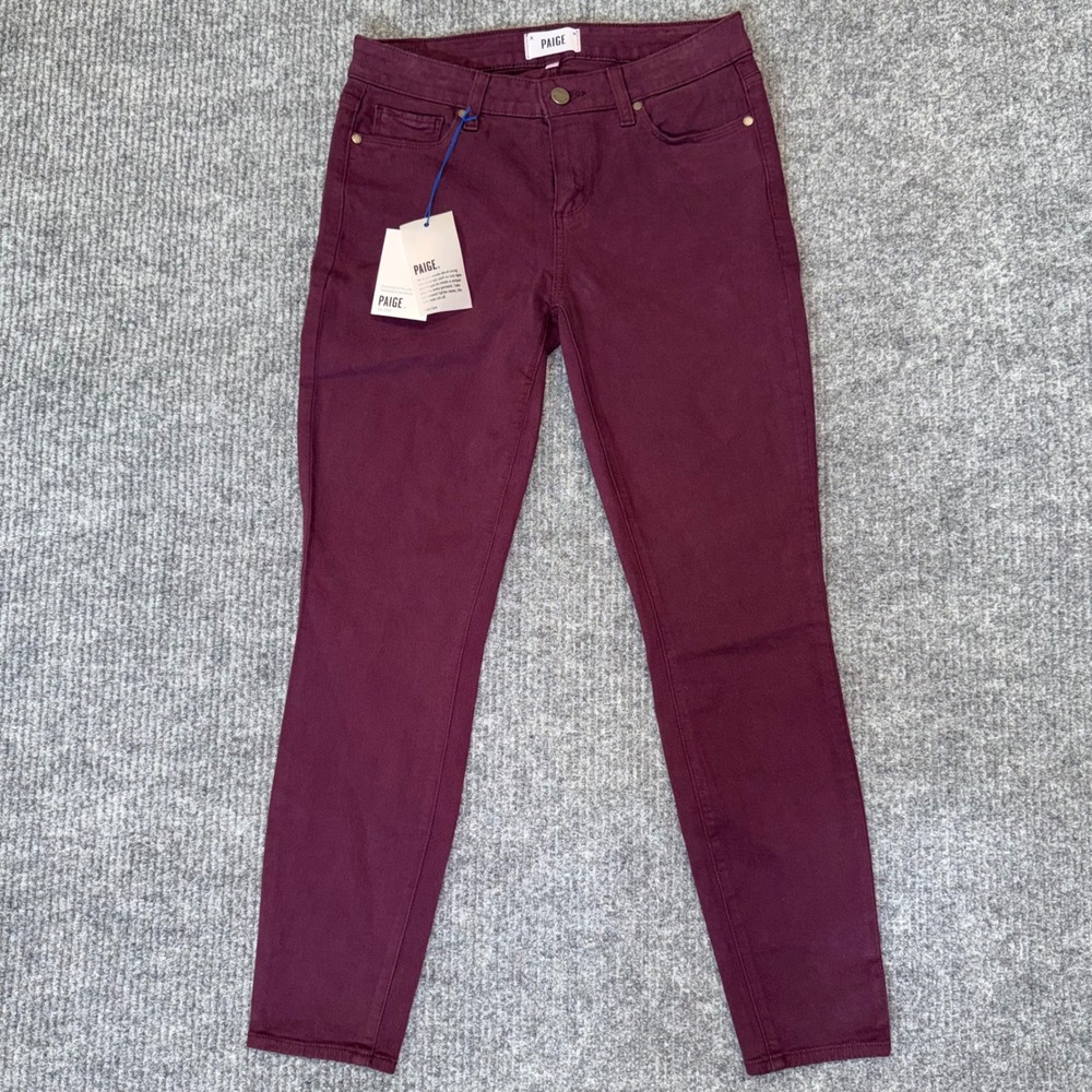 Paige Verdugo Ankle Skinny Jeans Vamp Red Burgundy Mid Rise Stretch Denim 28 NEW - Picture 2 of 9